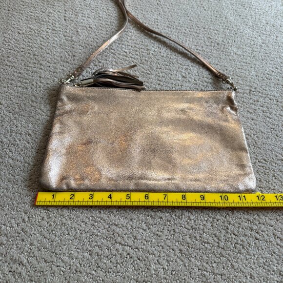 Topshop Gold Leather Bag Crossbody Tassel Zipper Removal Strap Boho Going Out - Picture 10 of 12